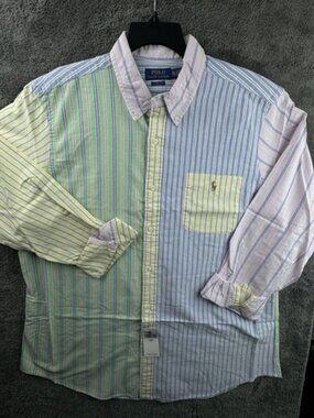 Polo Ralph Lauren 2XL Fun Shirt Colorblock Striped Classic Fit Colorful Oxford